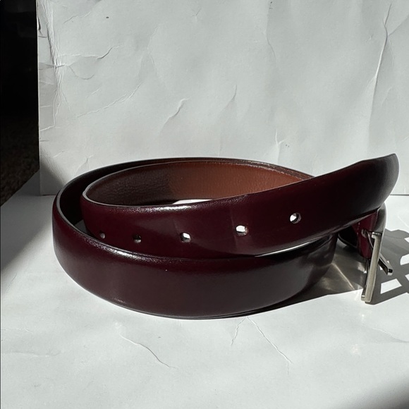Jos. A Bank Burgundy Fine Italian Leather Belt Silver Buckle Business Casual - Picture 2 of 8